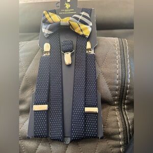 U.S. Polo Assn. Navy and Yellow Suspenders with Bow Tie